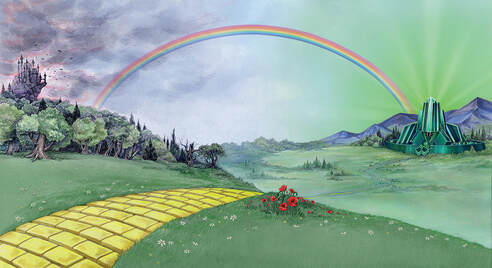 The yellow brick road leading to the Emerald City in the land of Oz Backdrop