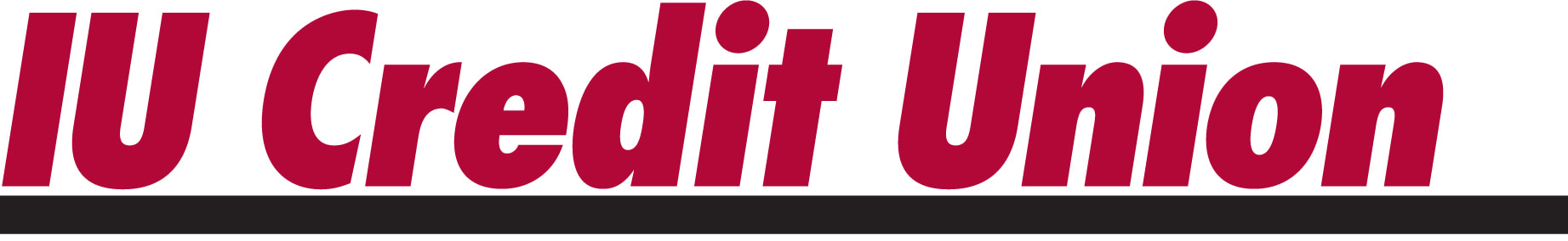 Logo of IU Credit Union, featuring bold red uppercase letters 'IU' followed by 'Credit Union' in a streamlined red font, all set above a black horizontal line, emphasizing a sleek and modern design.